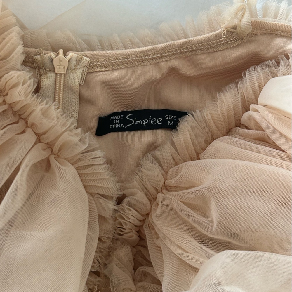 Simple Tan Ruffled Flutter Sleeve Blouse - Picture 5 of 5